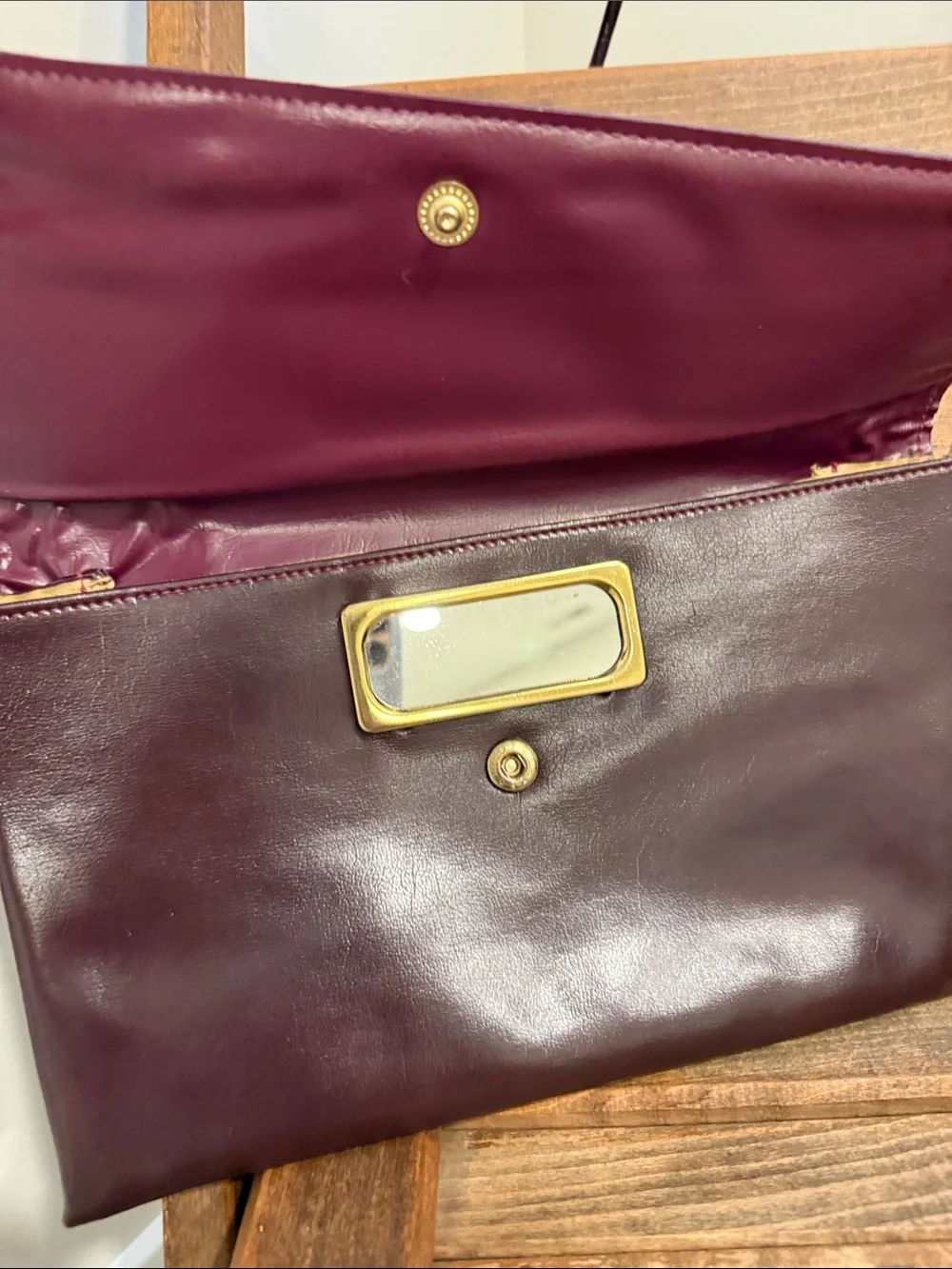 Vintage Oxblood Burgundy Envelope Clutch Shoulder Bag Gold Hardware Minimalist